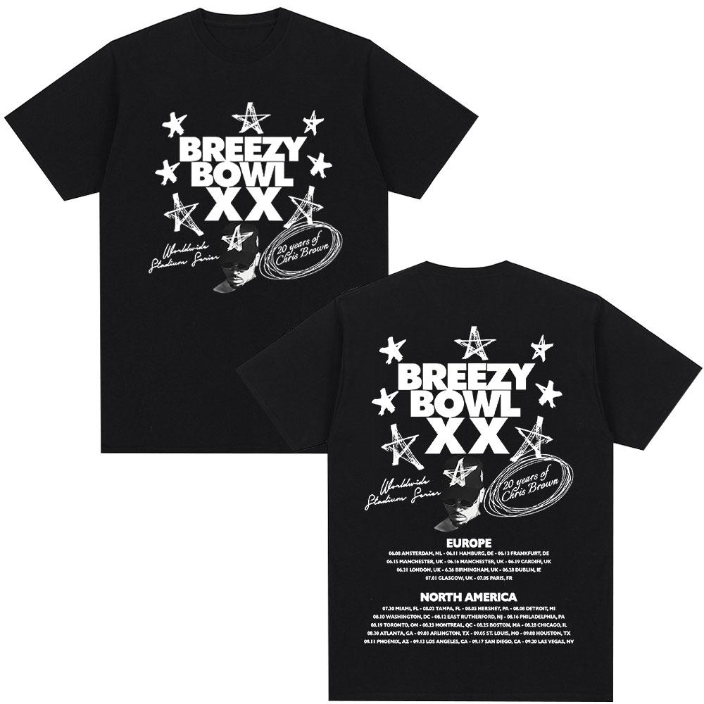 Rapper Chris Brown Tshirt Breezy Bowl XX Tour 2025 TShirts Unisex Women Harajuku ONeck Short Sleeve T Shirt Streetwear Fans Gift