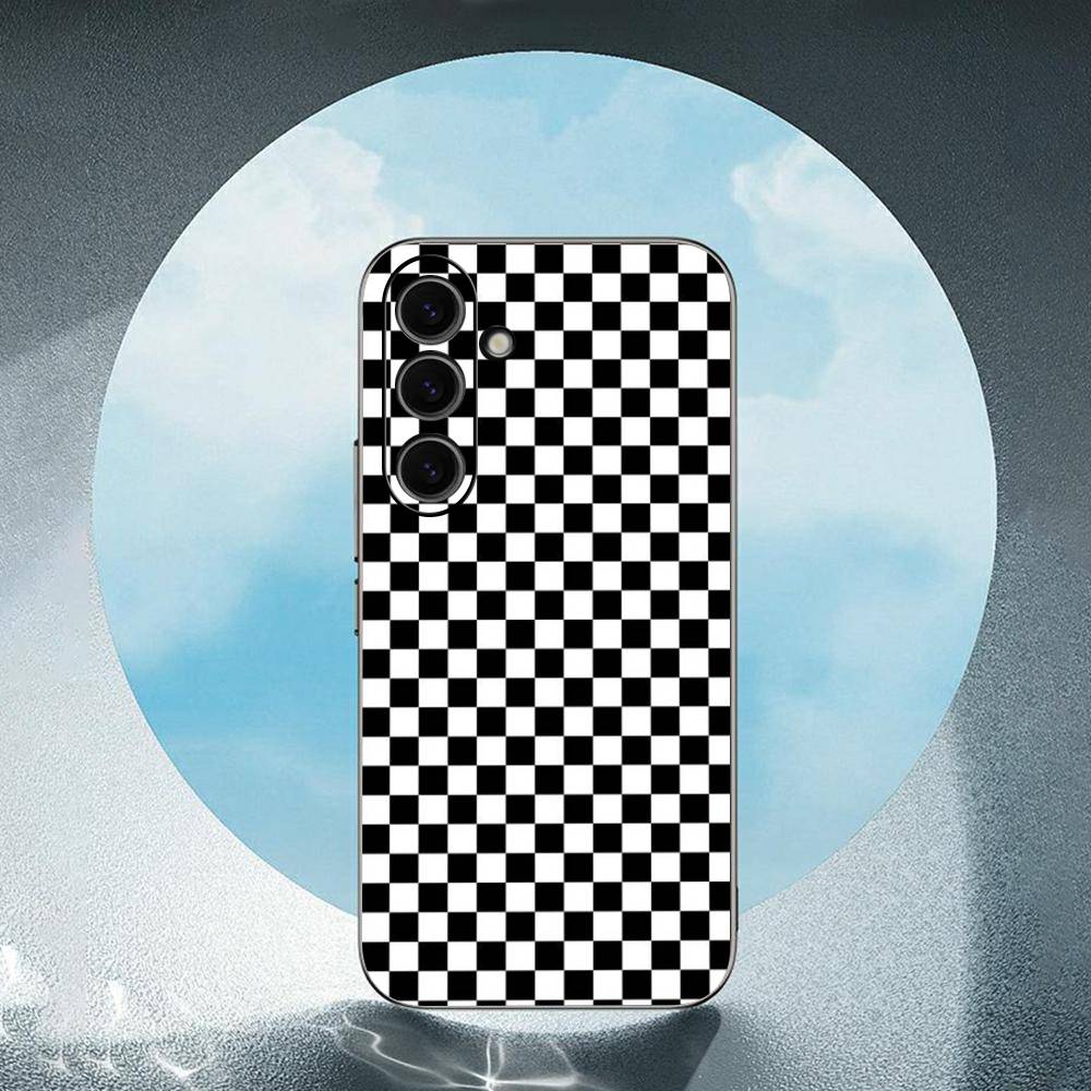 Checkerboard Checkered Luxury Black Phone Case For Samsung Galaxy S23 S24 S25 Ultra S22 Plus S21