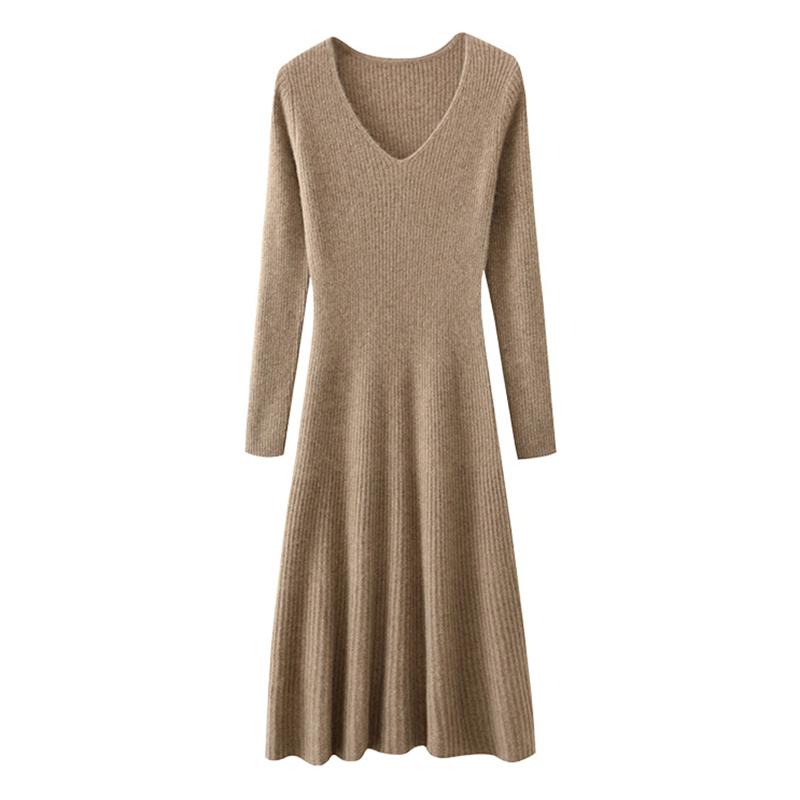 Женское платье-свитер 100% шерсть MODERN NEW SAGA V-образный вырез трикотажный длинный пуловер зимние джемперы шерстяное длинное платье женское