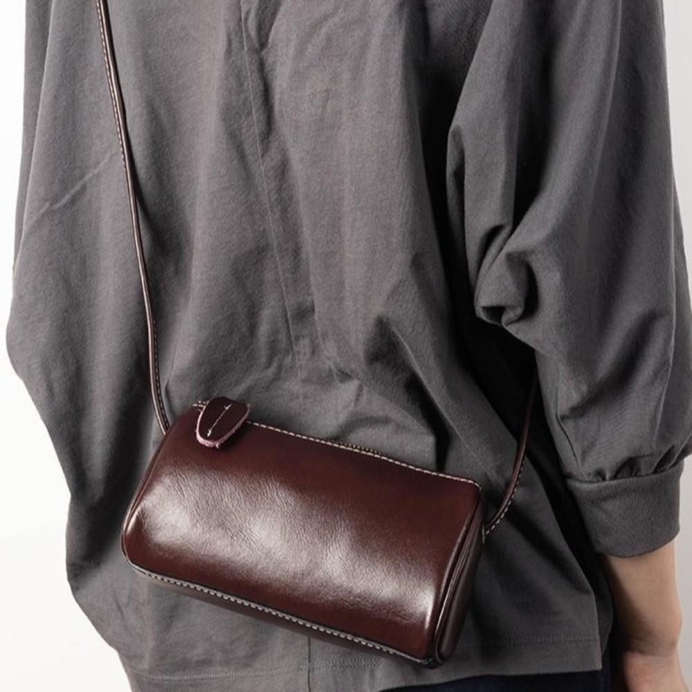 Versatile Small Cylinder Crossbody Bag Vintage Shoulder Bag PU Leather Handbag Commuting Use