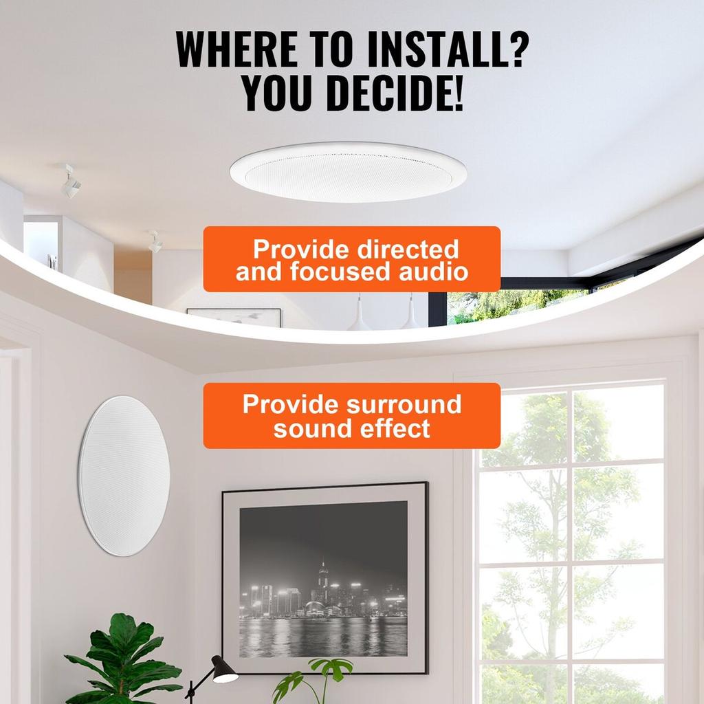 4PCs 8 in Ceiling Speakers 100W Flush Mount Ceiling & in-Wall Speakers