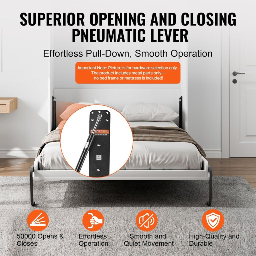 Murphy Bed Kit Twin Size Vertical Deluxe DIY Wall Bed Hardware Folding