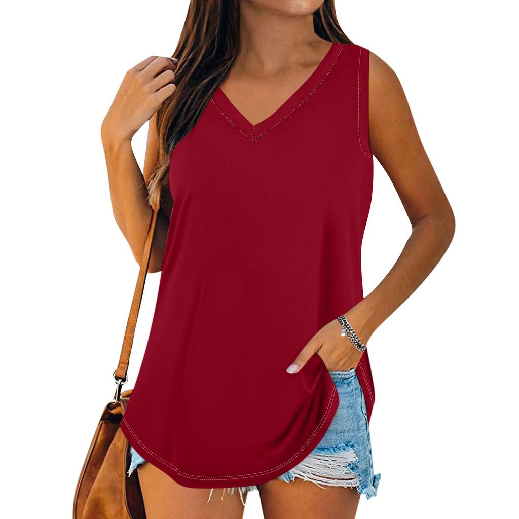 Женская летняя повседневная футболка без рукавов с v-образным вырезом, топы, блузка