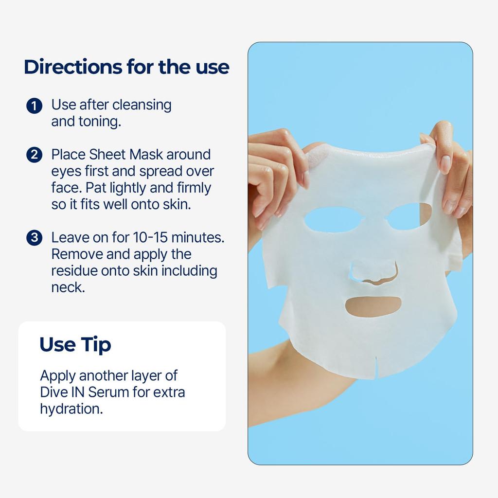 Torriden DIVE-IN Тканевые маски для лица с гиалуроновой кислотой (10 счет), Увлажнение чувствительной, сухой кожи | Без отдушек Без спирта Веганский, не тестируется на животных