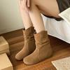 Gentle Fairy Wind Versatile Round Head Pleated Pile Boots 2024 New Vintage Maillard Brown Sleeve Boots