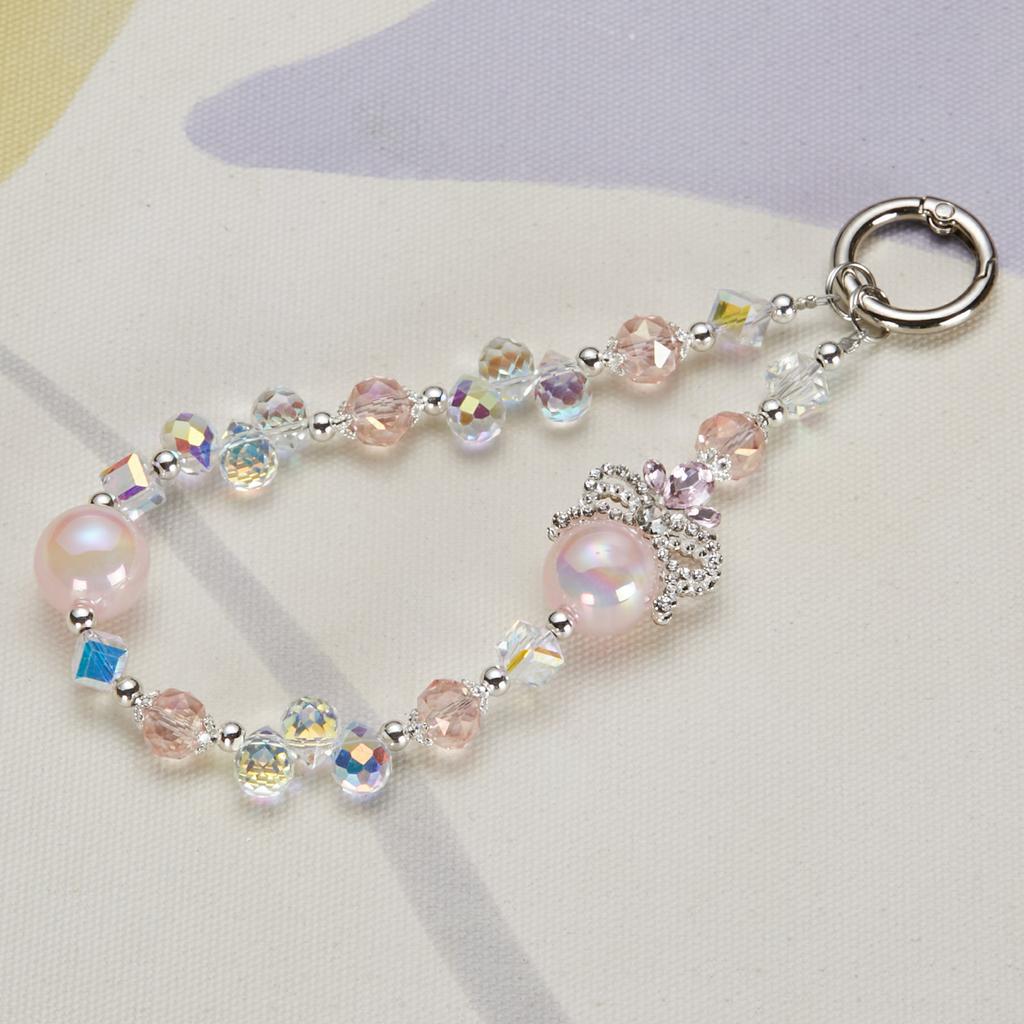 Cell Phone Charm Lanyard 26cm Crown Beads Phone Case Wrist Strap for Women Girls