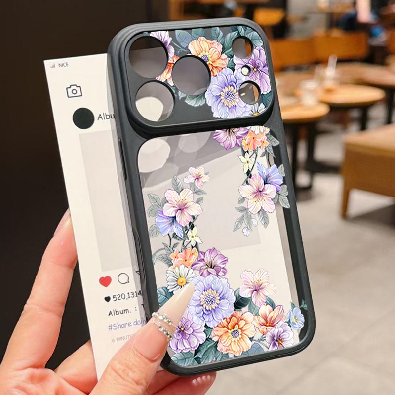 Красочный чехол с цветочным принтом пионов для iPhone 17 Pro Max Гибридный TPU+PC Прозрачная задняя панель Жесткий чехол для iPhone 16 15 14 13 Pro Max