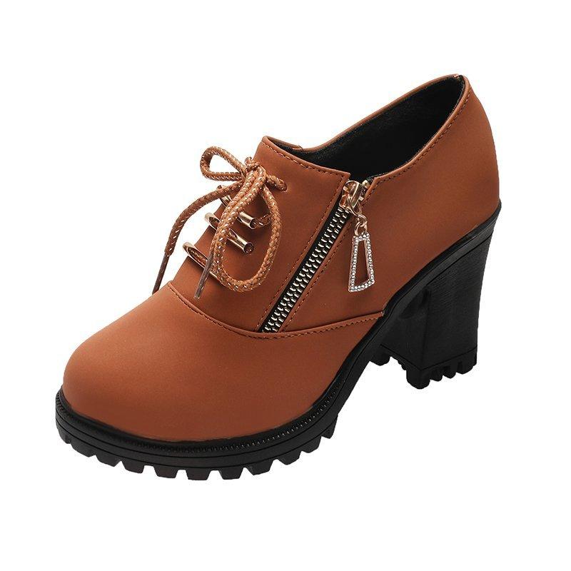 Модные женские ботинки Модные туфли на высоком каблуке На шнуровке Удобные ботильоны Женские уличные туфли на платформе Повседневные туфли из искусственной кожи для женщин