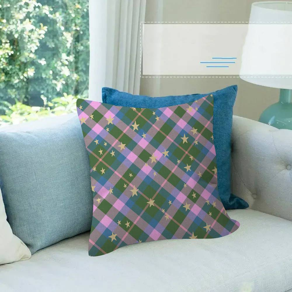 Stripe Plaid Throw solid color Pillow Covers Cartoon Sofa Decorative Home Doublesided Printing Short Plush Cushion Cover