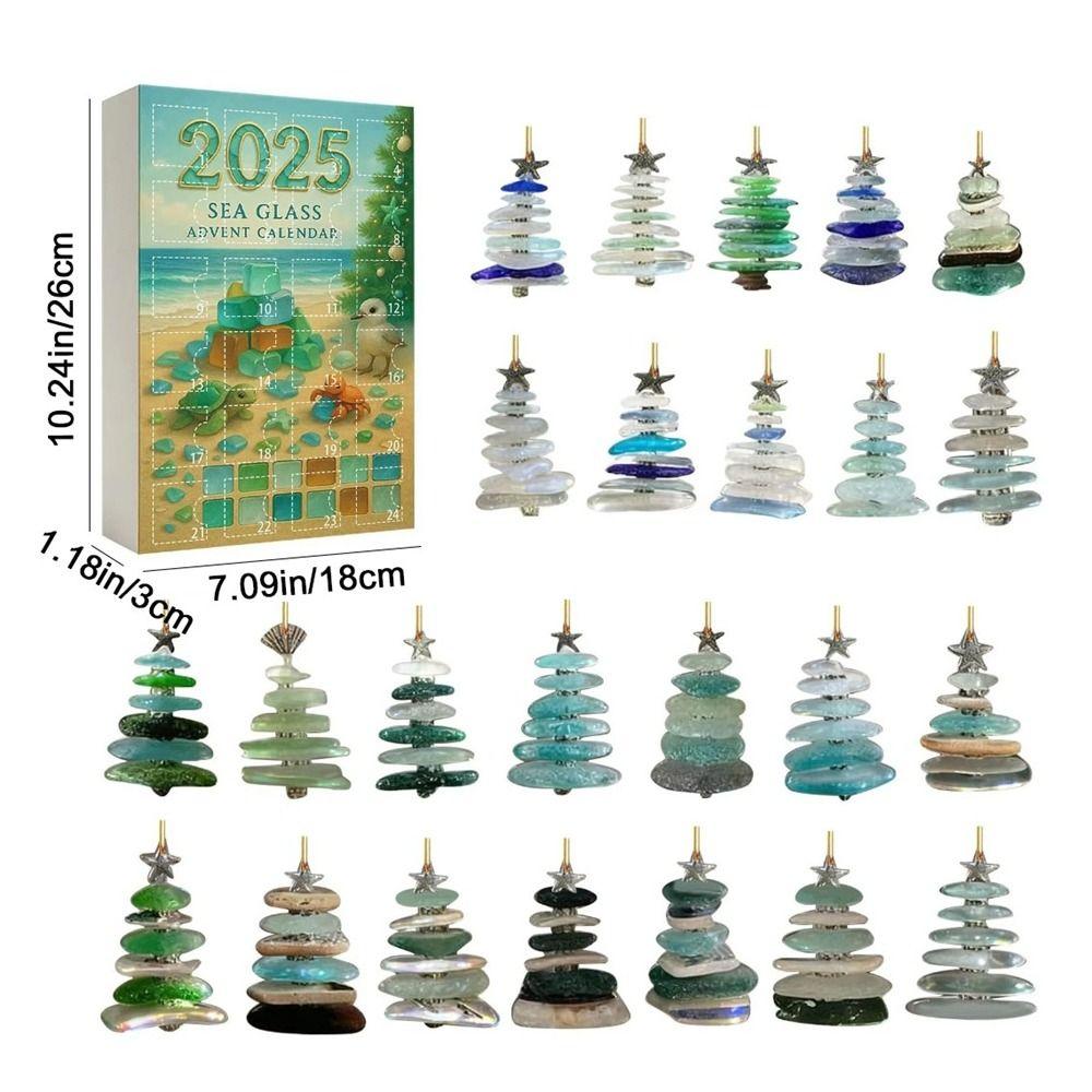 Акриловый Рождественский Адвент-календарь в виде морского стекла, в форме дерева, подвеска на елку, центральный элемент