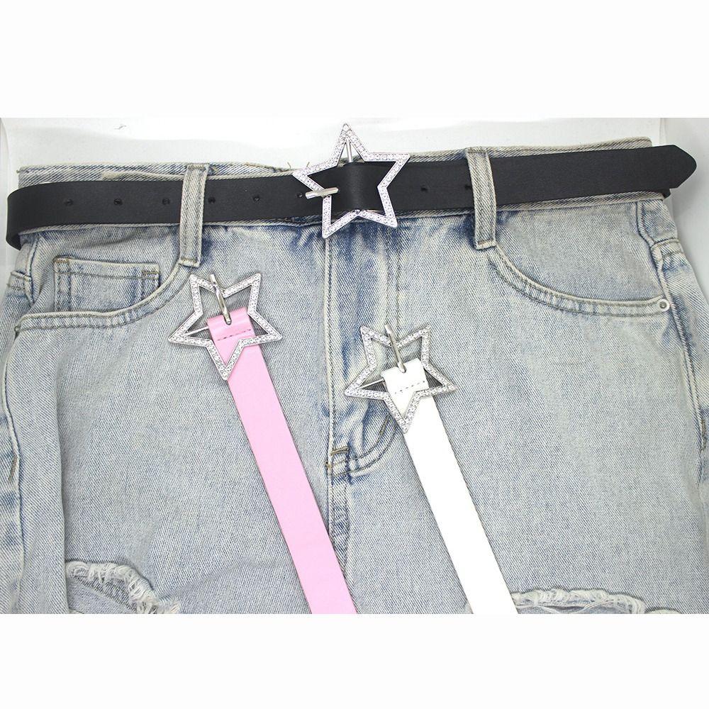 Универсальный кожаный ремень со стразами, пряжка-пентаграмма, тонкий ремешок на талию для женщин, девушек EMA