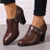 Fashion Women's Elegant Pumps Ladies Casual Chunky High Heels Round Toe Dress Shoes for Women Belt Buckle Shoes Zapatos De Mujer Size43