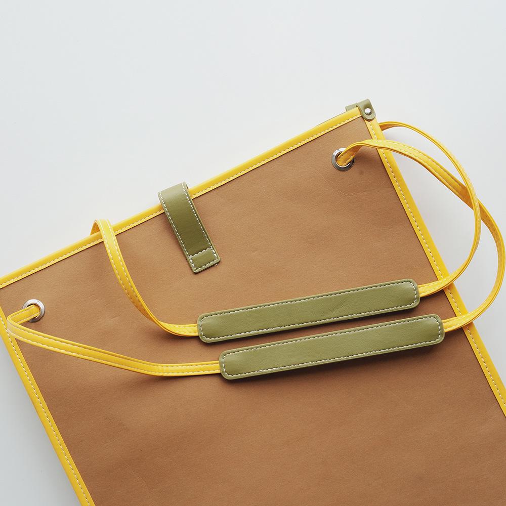 Сумка-тоут 2025 года с цветовыми блоками - Большая вместимость, Легкая сумка на плечо из крафт-бумаги для весны/лета, Женская повседневная сумка для поездок на работу