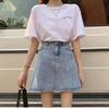 Летняя джинсовая юбка до половины тела, женская однотонная тонкая юбка с высокой талией и короткими рукавами для отдыха
