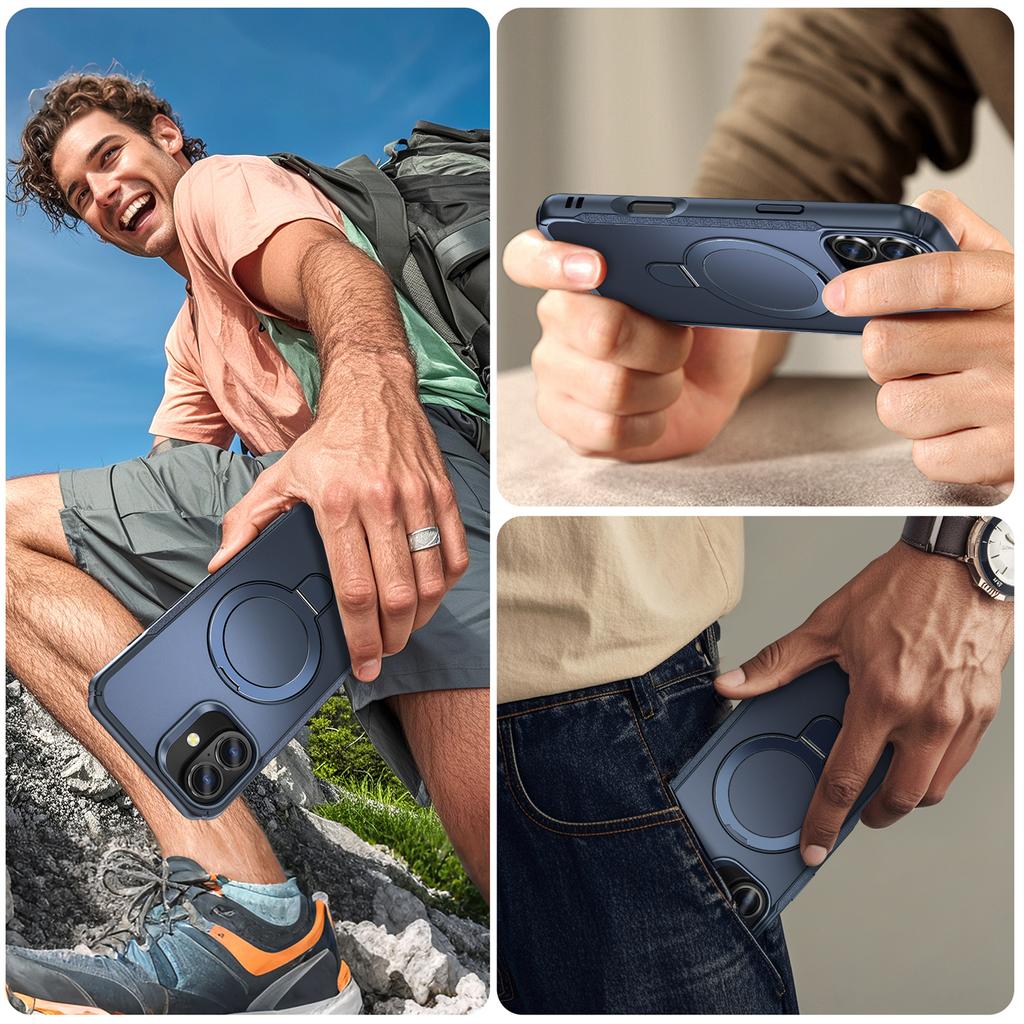 For iPhone 16 Case with Magnetic Kickstand TPU+PC Anti Drop Phone Cover