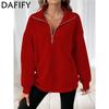 Women's Fashion Casual Solid Color Print Fall Winter Long Sleeve POLO Neck Pullovers & Long Sleeves