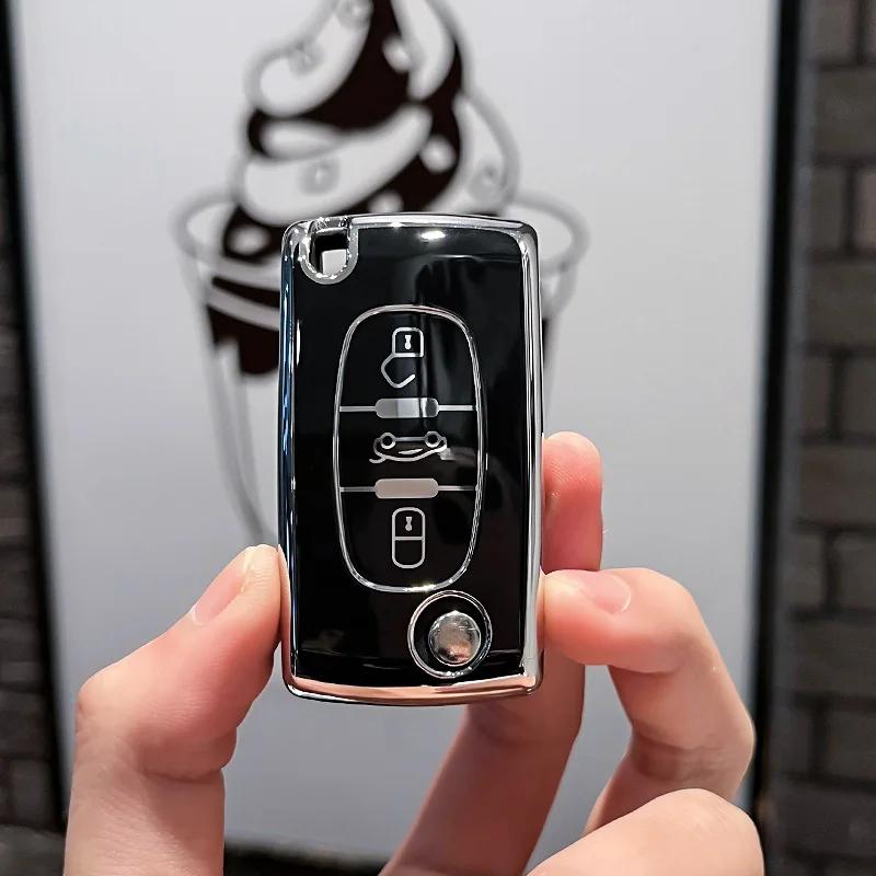 Чехол для автомобильного выкидного ключа из ТПУ с 3 кнопками для Peugeot 107 207 307 308 407 607 3008 5008 для Citroen Xsara Picasso C5 C6 C8