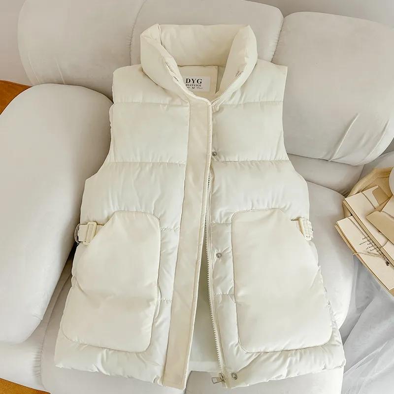 Осень Зима Пуховый Хлопковый Жилет Без Рукавов Куртка Свободная Корейская Версия Женский Хлопковый Жилет Темперамент Женский Жилет Пальто