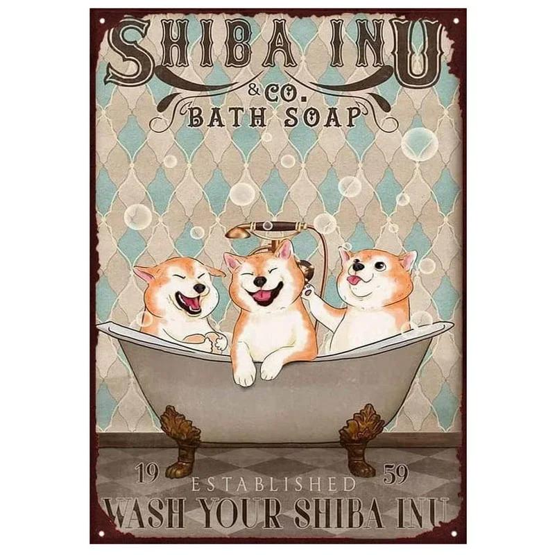 Ретро Металлические Жестяные Таблички Кот Собака Мыло для Ванны Мой Лапу Пузырьковые Постеры Винтажные Туалет Пещера Бар Дом Ванная Комната Настенные Декоративные Таблички