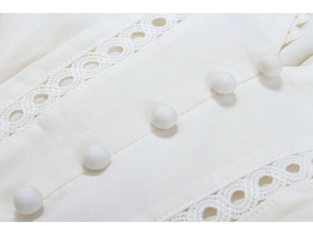 Пляжное платье с V-образным вырезом и рукавами-фонариками, отделанное кружевом ручной работы, в французском стиле с ажурным узором