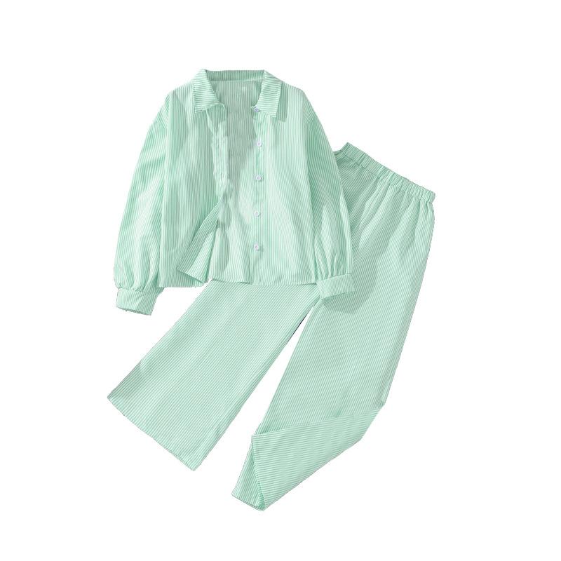 Костюм для отдыха для девочек 2025 Весна Детская мода Рубашка с длинными рукавами Широкие брюки Два комплекта