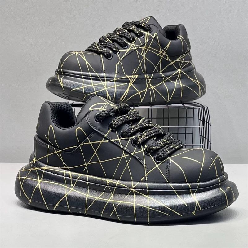 Versatile Men's Platform Vulcanized Shoes Luxury Brand Damping Wear-resistant Sneakers Anti Slip Increased Casual Walking Shoes