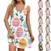 Women's Summer Casual Square Collar Easter Print Dress Sleeveless Dress With Pockets