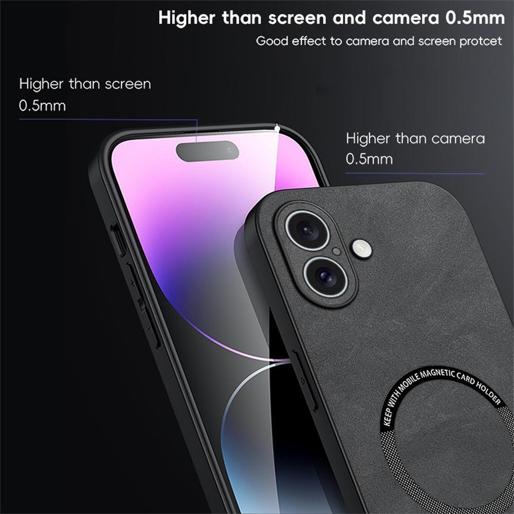 For iPhone 16 Magnetic Case with Tempered Glass Film PU Leather+TPU Phone Cover Precise Cutouts
