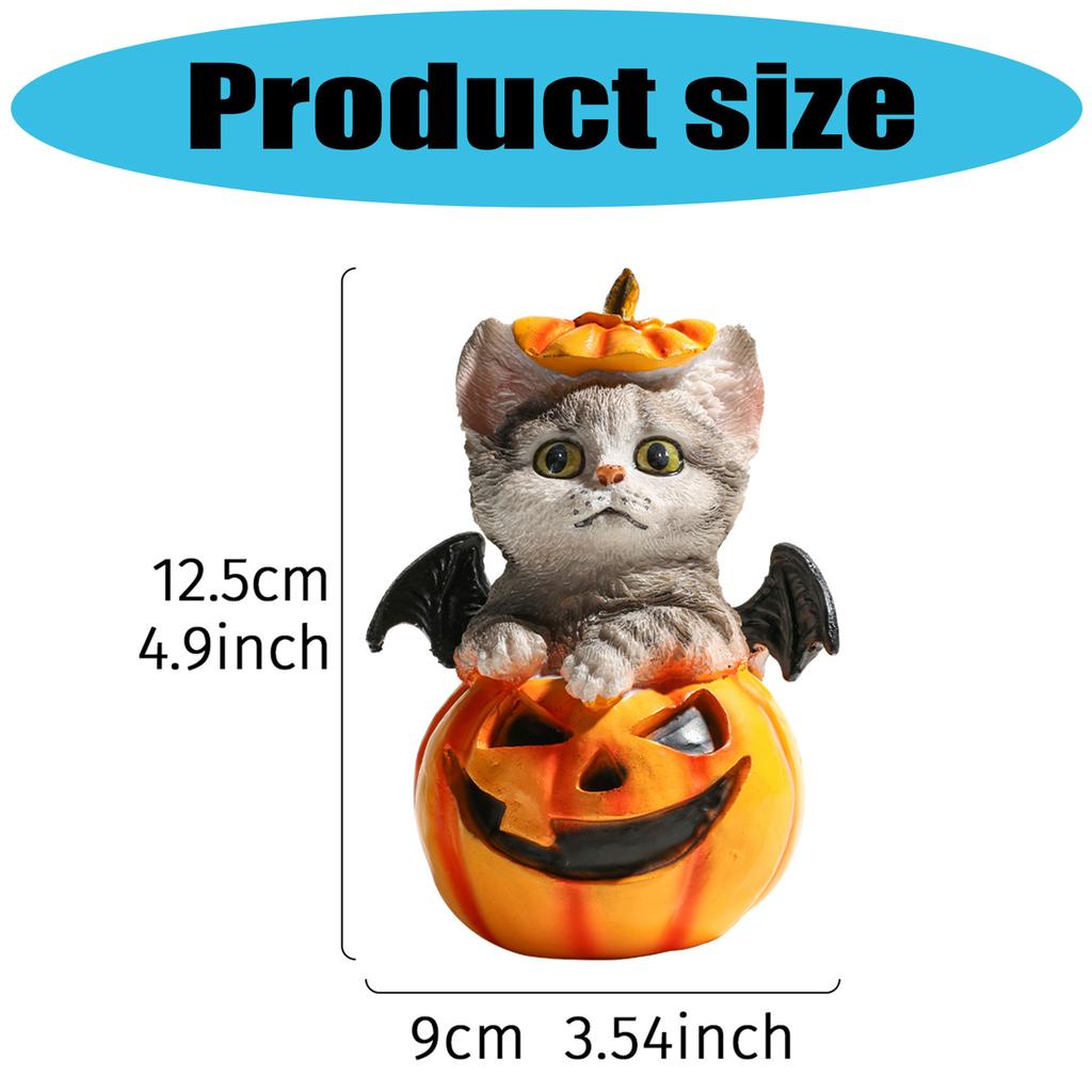 Halloween Pumpkin Decorations Resin Pumpkin Figurines with Cat Table Centerpieces for Outdoor Indoor Fairy Garden Decors