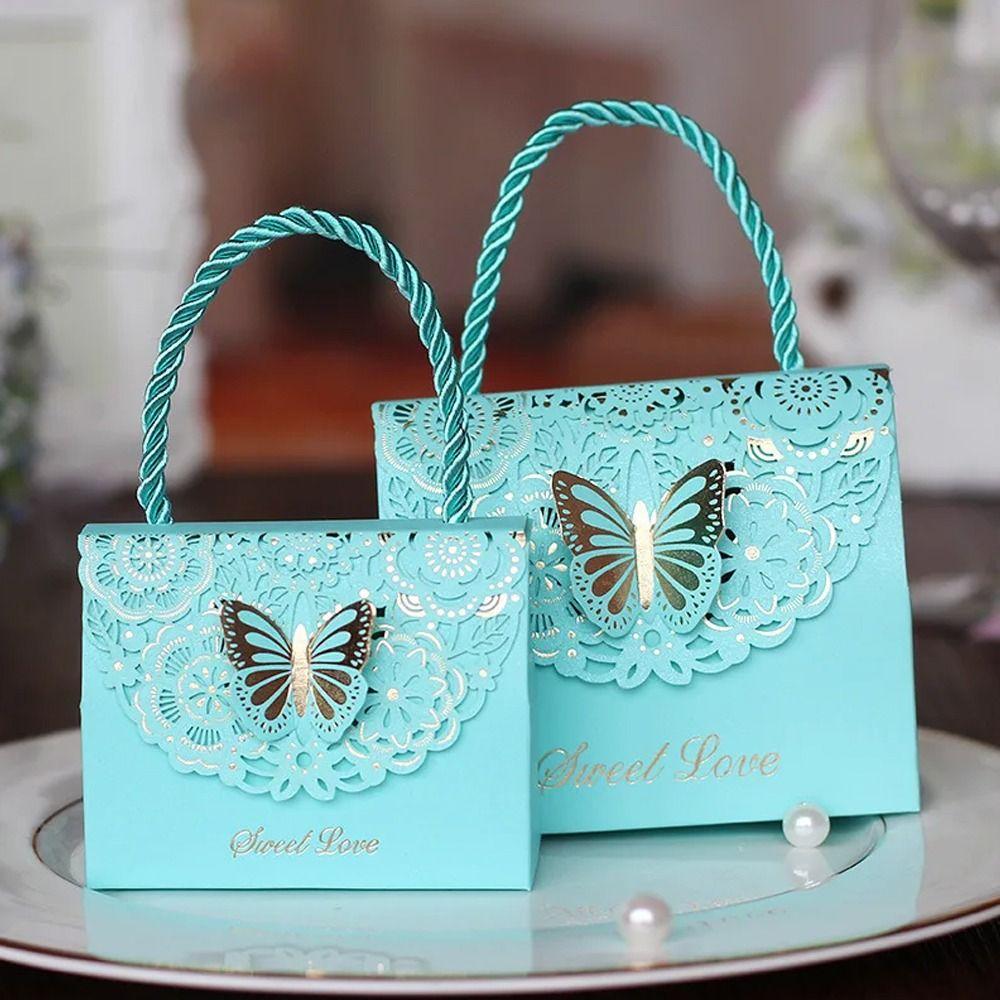 Paper Box Cutout Butterfly Candy Box with Handle Wedding Gift Packaging Box Birthday Party Gift