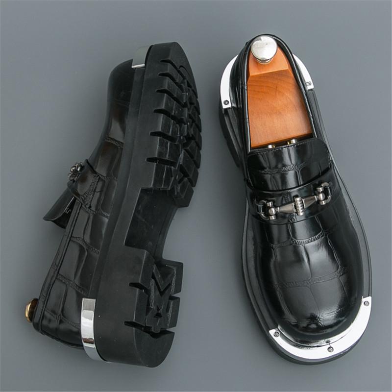 Дизайнерские черно-коричневые туфли из лакированной кожи на высокой подошве, мужские лоферы с узором под аллигатора, формальные, для свадебного платья, выпускного вечера