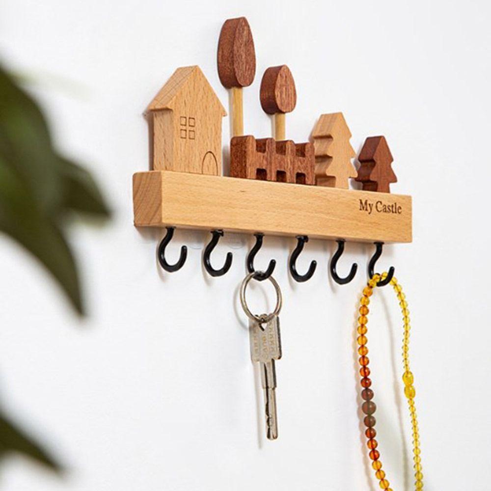 non-toxic Key Storage Holder Solid Wood Coat Rack Key Hook Rack  Kitchen Bathroom Bedroom