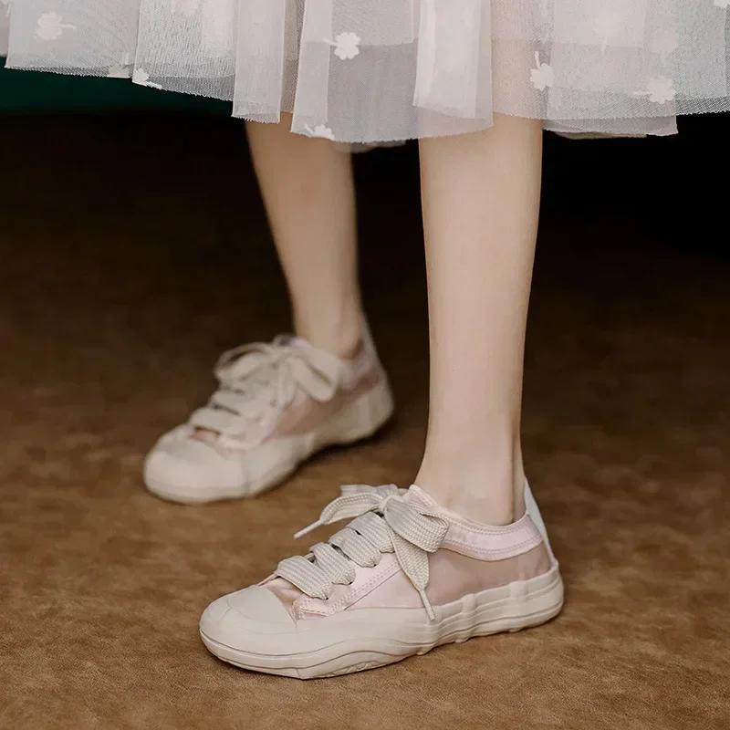 Half Slippers Woman Silk Breathable Shoes Women Thick Sole Casual Shoes Sneakers Shoes for Women 2025 Zapatos De Mujer