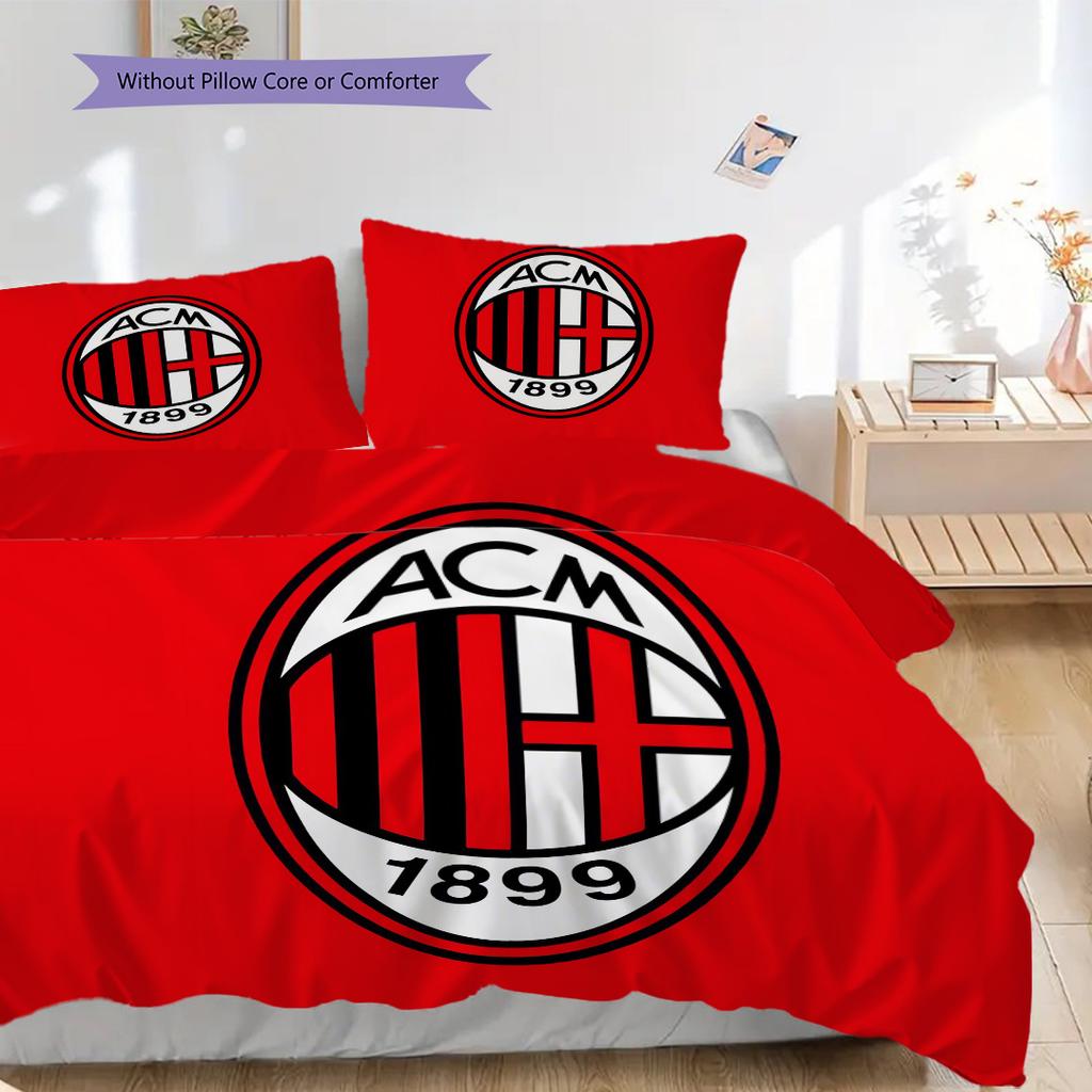 AC Milan Pattern Bedding Quilt Set Quilt Cover Pillowcase Home Decoration Birthday Gift (1 * duvet cover + 2 * pillowcase, without core)