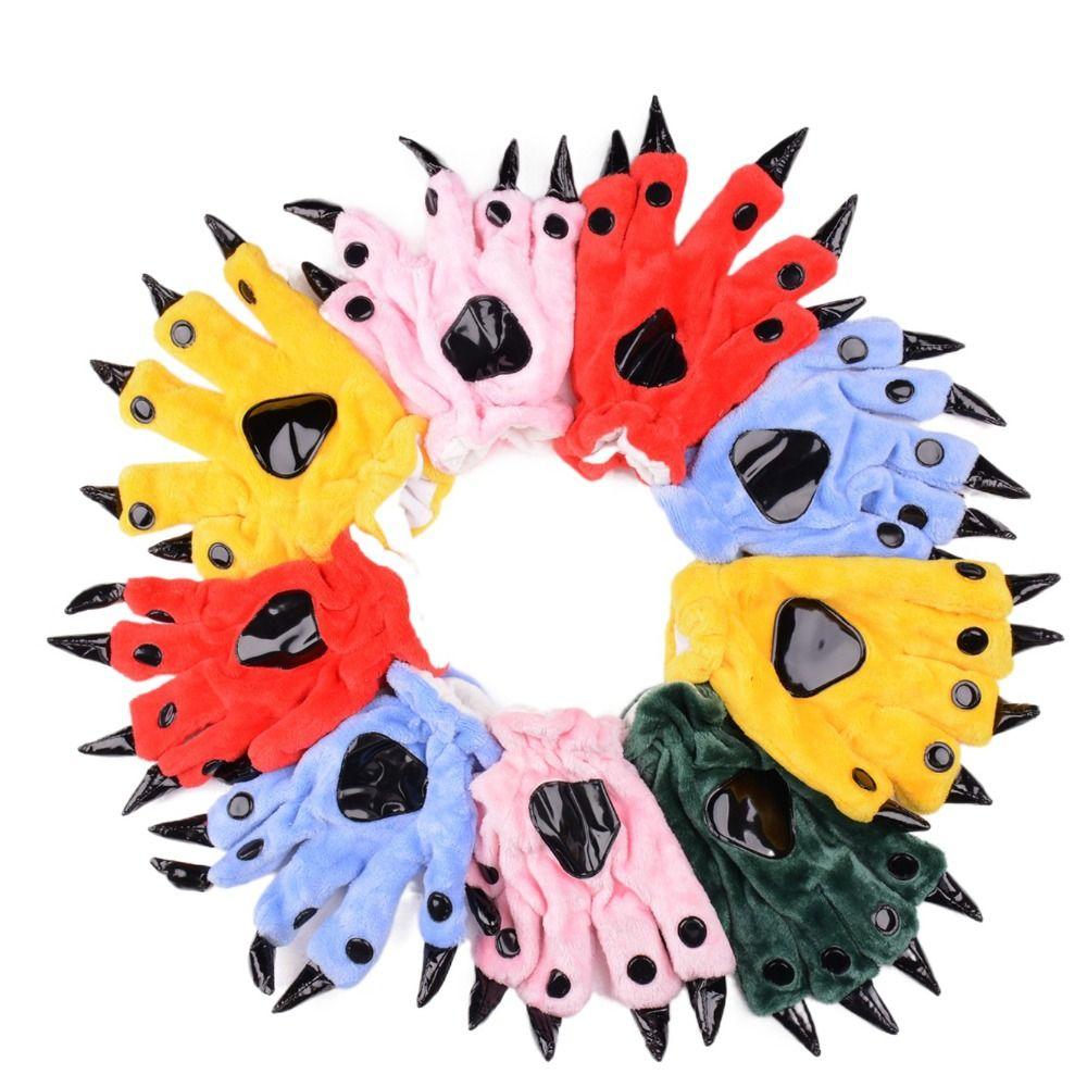 Flannel Kigurumis Animal Gloves Cartoon Dinosaur Gloves Animal Paw Gloves Halloween
