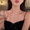 Элегантное двухслойное колье-цепочка на ключицы с подвеской в виде капли циркона и кисточкой - Высококачественная цепочка с уникальным, роскошным дизайном