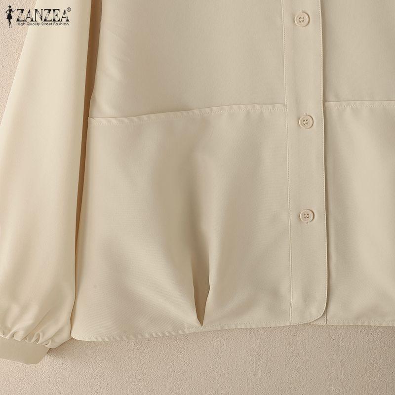 ZANZEA Женская повседневная блузка с воротником-стойкой и длинным рукавом