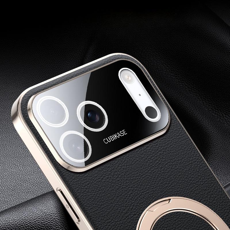 Гальванизированный кожаный магнитный чехол для iPhone 17 Pro Max 16 15 14 13 Для Magsafe 360 Вращающаяся подставка Ударопрочная матовая задняя крышка