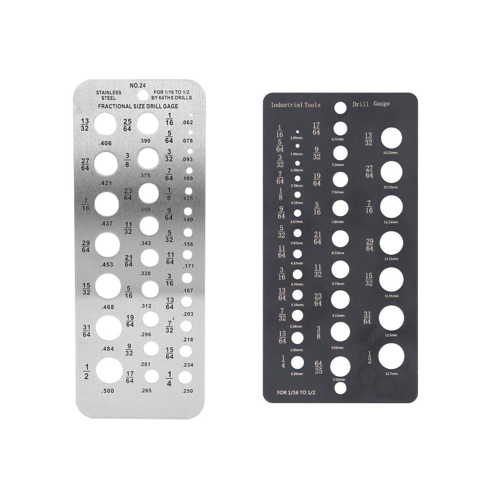 2 PCS Stainless Steel Drill Bit Gauge 29-Holes 1/16 Inch to 1/2 Inch Stainless Steel Drill Gauge Black Silver