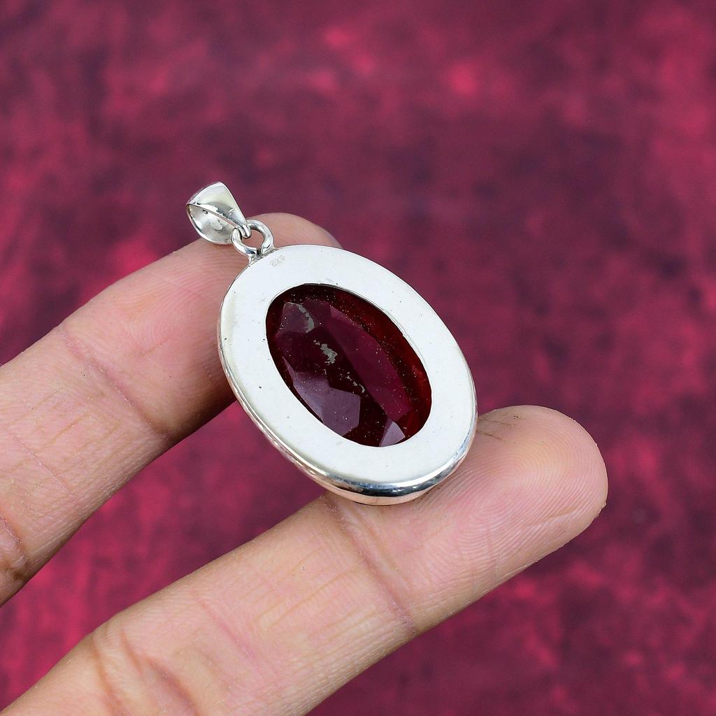 Garnet 925 Solid Sterling Silver Pendant, Handmade Gemstone Pendant Jewelry, Gifts For Wife Brand New Pendant