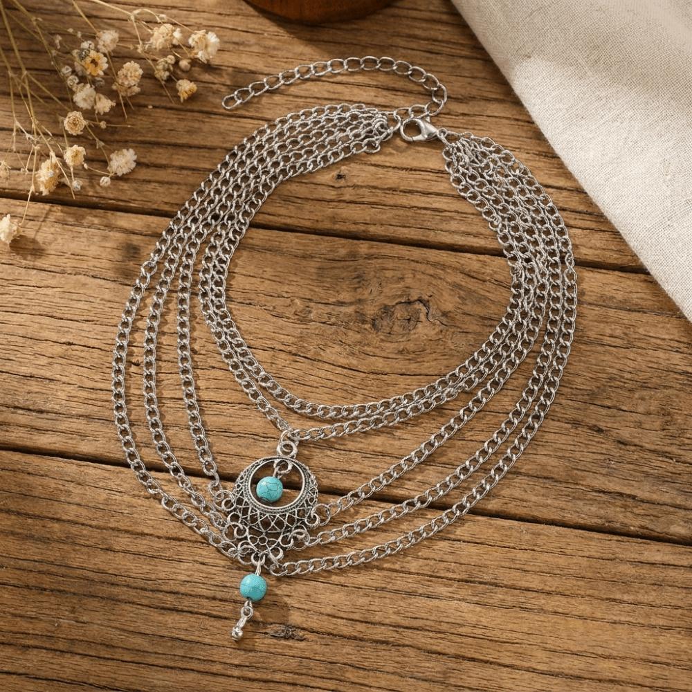 Retro Style Hollow Anklet Handmade Foot Jewelry Fashion Turquoise Foot Chain Festival