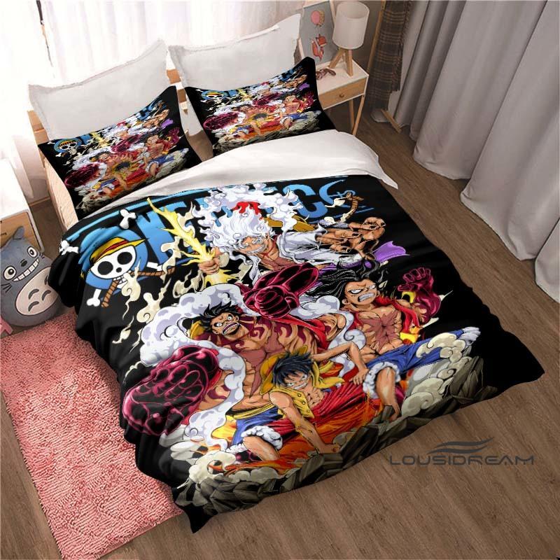 Monkey D. Luffy Cartoon ONE PIECE Bedding Set, Duvet Cover and Pillowcase 3-Piece Set, Holiday Gift for Children and Adults