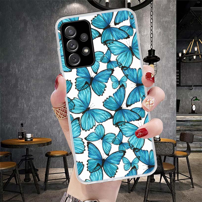 Синяя бабочка Красивое крыло Мягкий чехол для телефона Для Samsung Galaxy A12 A22 A32 A52 A72 A02S A51 A50S A71 A70 A31 A20S Note 20 Ultr