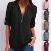 S~5XL Plus Size Women's Fashion Chiffon Shirt V-neck Long Sleeve Loose Tops Zipper T Shirt
