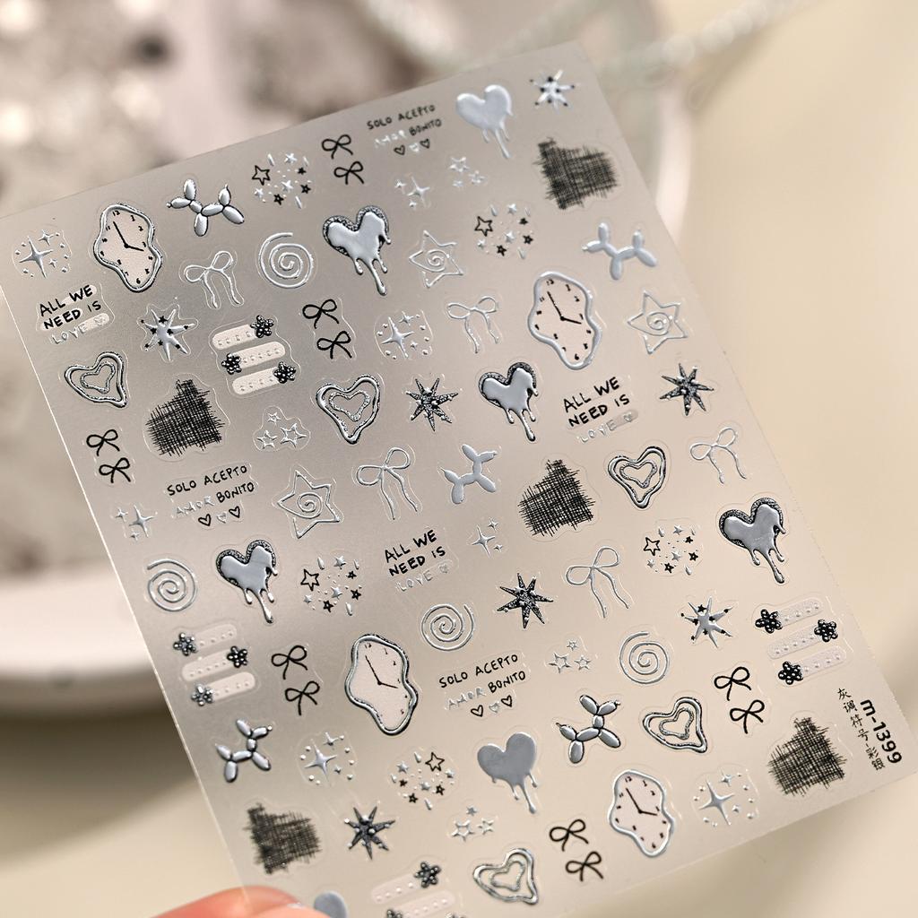 Plaid Star Vintage Academic Five-Pointed Star Small 5D Nail Art Stickers Embossed Nail Decals Manicure for Women