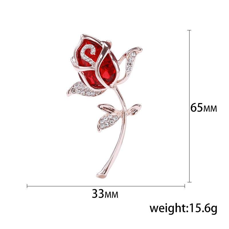 Blucome Fashion Rhinestone Red Enamel Rose Flower for Women Lady Classic Beauty Flower Party Office Brooch Pin Gifts