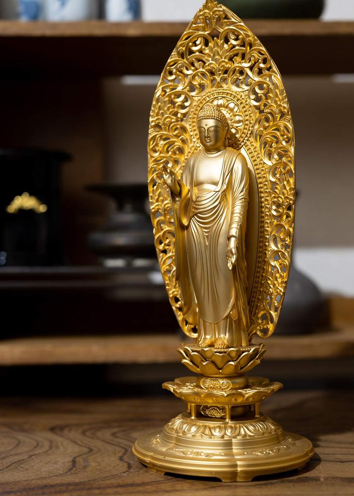 Amitabha Buddha statue, 25cm (gold plated/24k gold), sculptor: Matsuhisa Horin, model: "Jodo sect/Jishu sect", Takaoka bronzeware (Amitabha Buddha/XL)