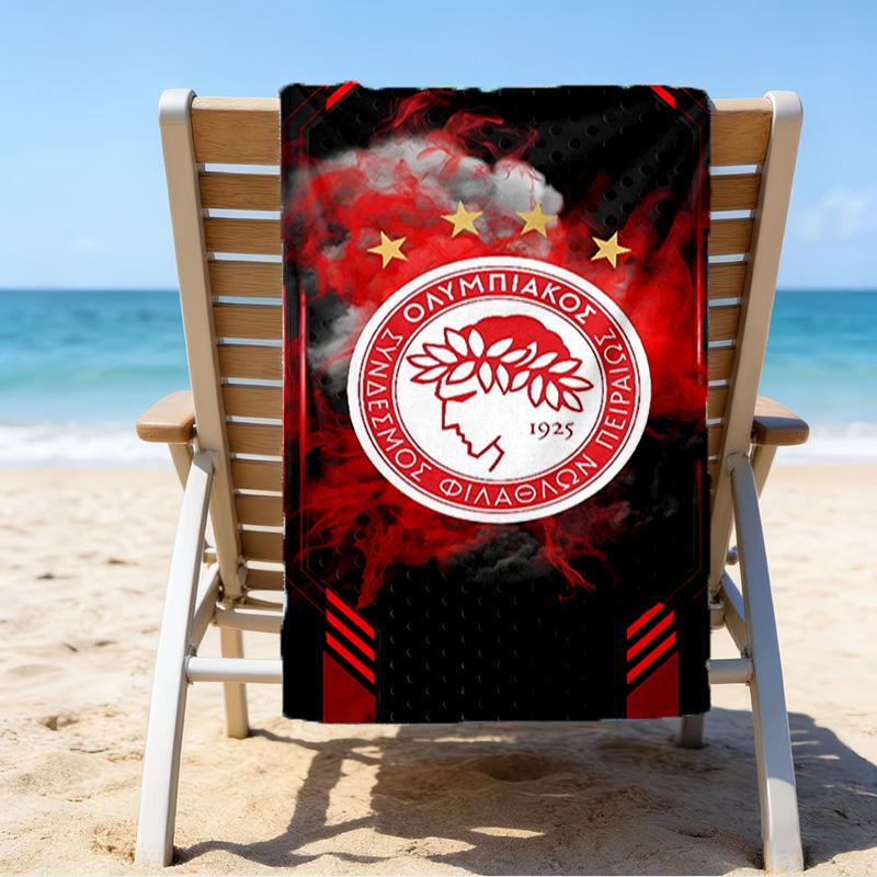 Olympiacos Fc: Red And Black Pride Microfiber Beach Towel, Lightweight And Quick-Dry, for Summer Travel, Beach Essential, Swimming Pool Outdoor
