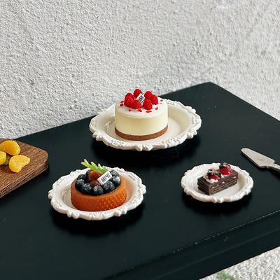 3 шт. Игрушка для девочки Миниатюрная кукольная посуда Тарелка для выпечки Мини Ретро Резной поднос Диск Игровая кухня Еда Для кукольных аксессуаров