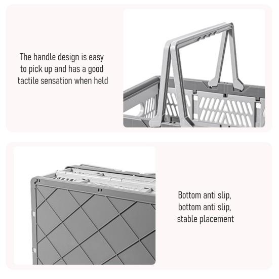 Складной ящик для хранения Пластиковая складная корзина для хранения Большая вместимость Штабелируемый ящик с ручками для офиса Спальни Кухни Игровой комнаты